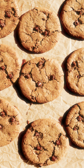 Chocolate chip cookies on a baking sheet
